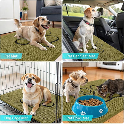 OLANLY Dog Door Mat for Muddy Paws 48x30, Paw Print Design Chenille Mud Mat | - Image 7