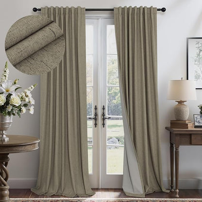 Dark Taupe Neutral Blackout Curtains 96 Inch Long 2 Panel Insulated Sliding by Pitalk