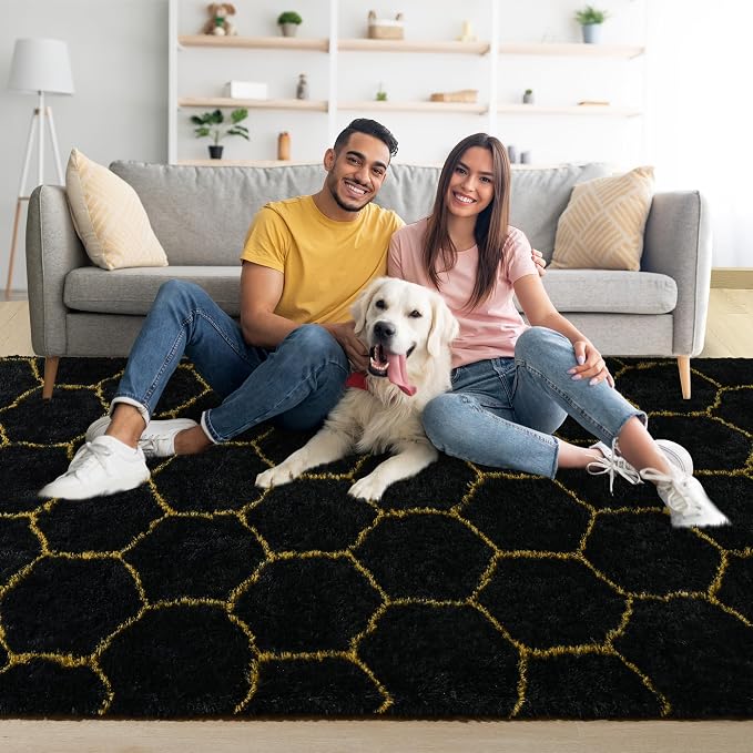 Noahas 5x7 Black Gold Fluffy Soft Area Rug Non-Slip - Image 4