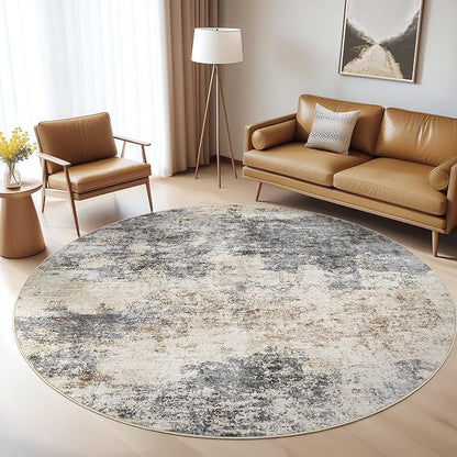 LOONGRUG Round Rug 7x7 Washable Large Neutral Modern Area Rugs Grey Brown | - Image 8