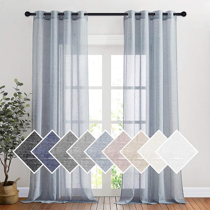 NICETOWN Linen Semi Sheer Flax Curtains 96" L, Eyelet Top Bedroom Window - Image 2