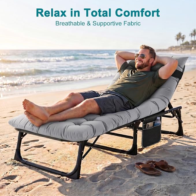 ABORON 2PK Chaise Lounge Chair, 5 Positions Padded Outdoor Tanning Chair - Image 3