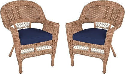 Jeco Wicker Chair with Blue Cushion, Honey/W00205- by Jeco