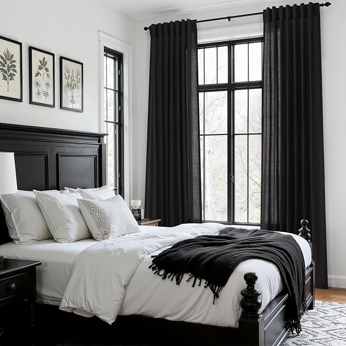 Vintage Black Linen Curtains 102 Inches Long - Image 8