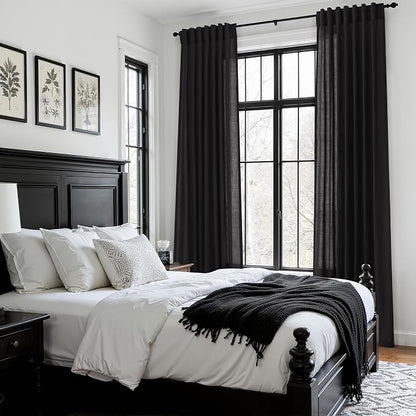 Vintage Black Linen Curtains 96 Inches Long - Image 8