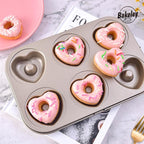 Heart Donut Pan, 6 Cavity Donut Mold Heavy Duty Steel Non-stick Heart Shaped Bund Pans Pattern Doughnut Bakeware for Oven Baking (Champagne Gold)