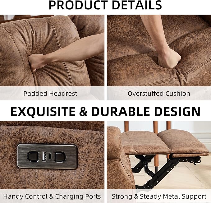 EBELLO Power Reclining Sofa for Living Room, Faux Leather 3 Seater Reclining - Image 3