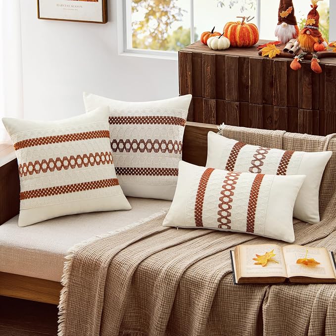 MIULEE Set of 2 Fall Burnt Orange Decorative Pillow Covers 20x20 | Farmhouse - Image 2