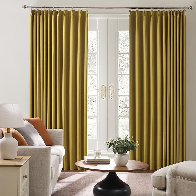 Yellow Pinch Pleated Curtains 108 Inch Length 2 Panels Set Noise Cancelling - Image 4