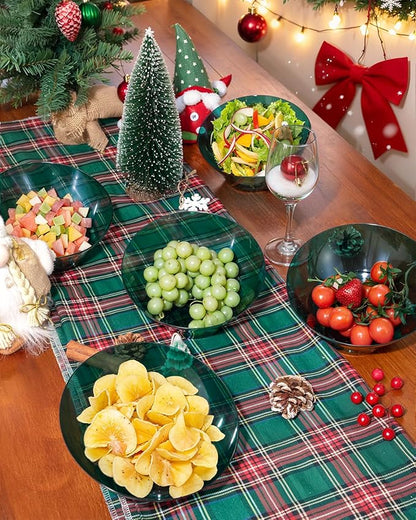 bUCLA 12 Pack Clear Green Plastic Serving Bowls - 20 OZ Christmas Angled Serving Bowls Disposable for Chip, Candy, Salad & Fruit - Ideal for X’mas Party