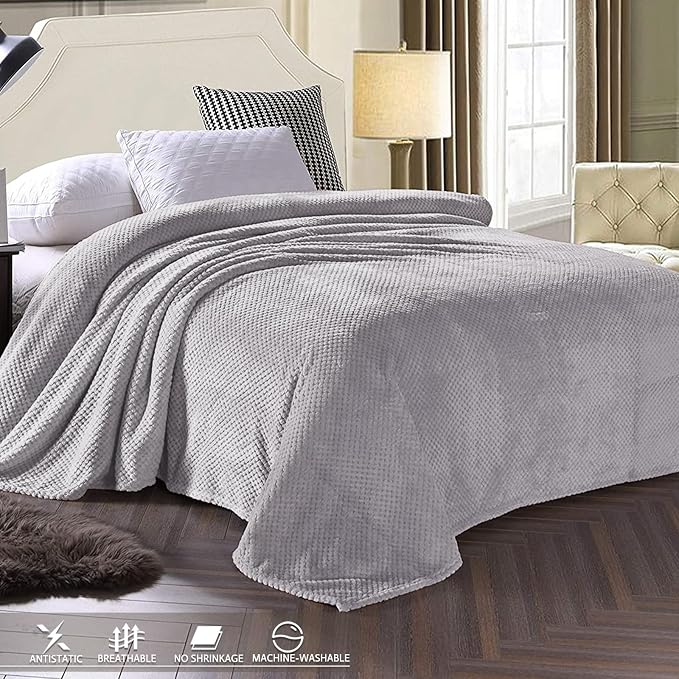 Exclusivo Mezcla Soft Waffle Fleece Bed Blanket Twin XL Size, Light Gray | - Image 3
