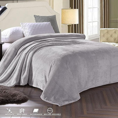 Exclusivo Mezcla Soft Waffle Fleece Bed Blanket Twin XL Size, Light Gray | - Image 3