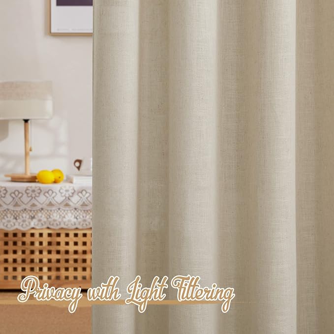 NICETOWN Linen Curtains 108 inch Length 2 Panels, Grommet Semi Sheer Linen - Image 2