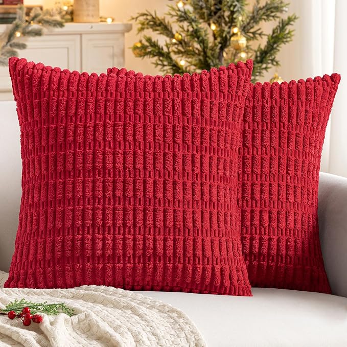 MIULEE Corduroy Decorative Throw Pillow Covers 16x16 Red Pack of 2 | Soft Boho by MIULEE