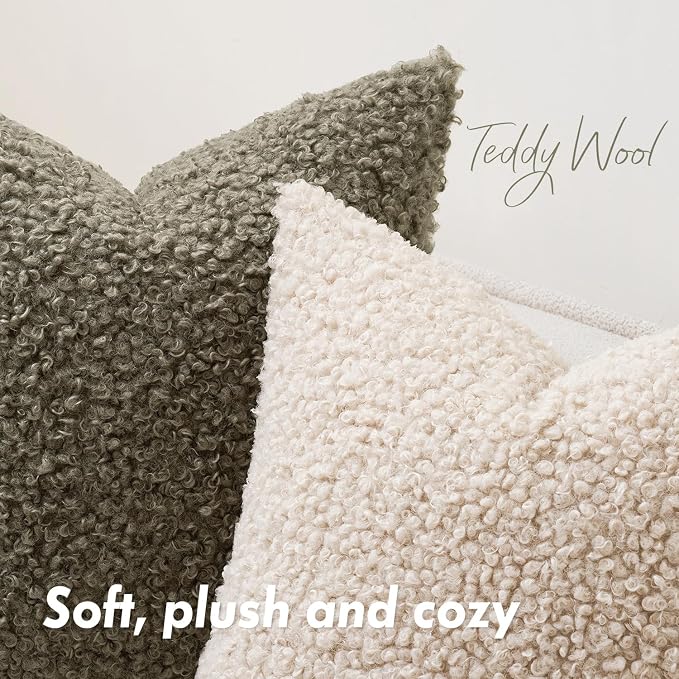 Faux Fur Throw Pillow Covers 20x12 Inch Set of 2 Boucle Neutral Decorative - Image 5