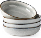 GBHOME 9'' Large Ceramic Pasta Bowls, 38oz Stoneware Pasta Serving Bowls Set of 4 for Kitchen, Wide Bowls for Fruit,Pasta,Salad,Oatmeal,Meal, Microwave Safe, Reactive Glaze-Green Wheat