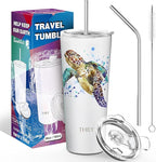 THILY Stainless Steel Vacuum Insulated Tumbler Travel Mug 26 oz Coffee Cup with 2 Lids and Straws, Splash Proof, Keep Ice Drinks Cold, Sea Turtle