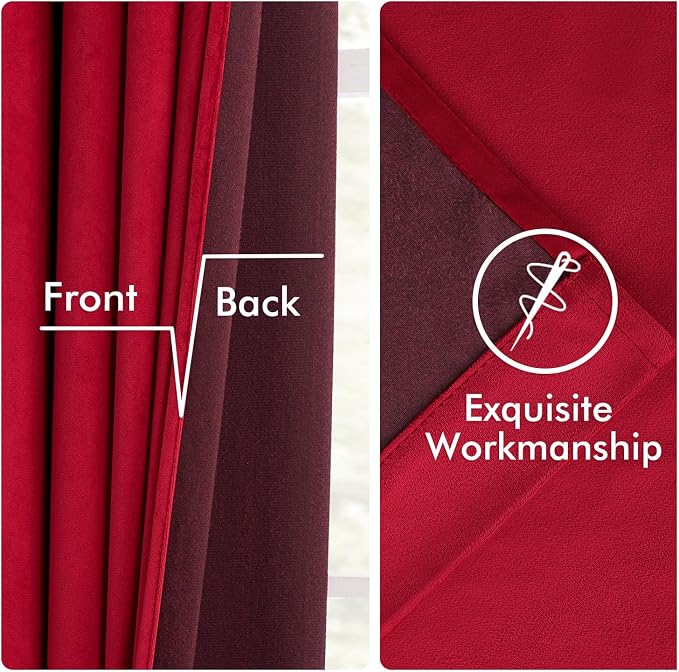 MIULEE Velvet Curtains 50W x 90L 2 Panels Red Blackout Curtains | Luxury velvet - Image 6
