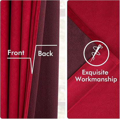 MIULEE Velvet Curtains 50W x 90L 2 Panels Red Blackout Curtains | Luxury velvet - Image 6