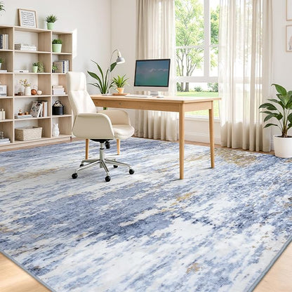9x12 Area Rug for Living Room, Abstract Washable Large Rugs, Light Blue | - Image 6