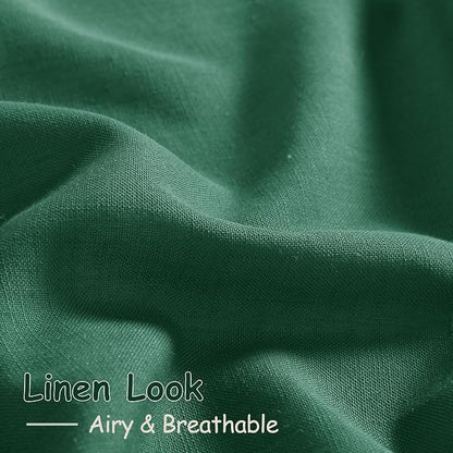 Dark Green Linen Curtains for Living Room 63 Inches Long 2 Panel Set Light - Image 5