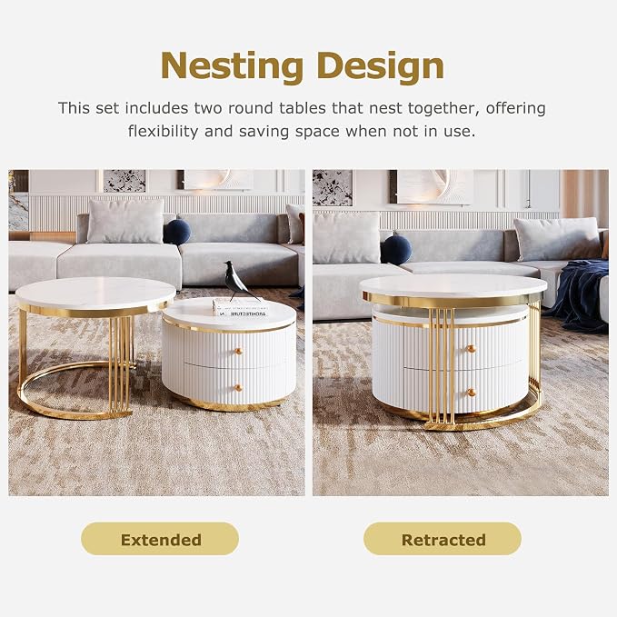 Merax Modern 2-Piece Round Nesting Coffee Table Set - Image 3