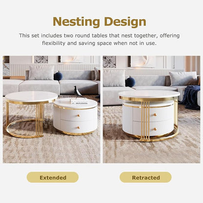 Modern 2 Pieces White Round Nesting Coffee Table - Image 7