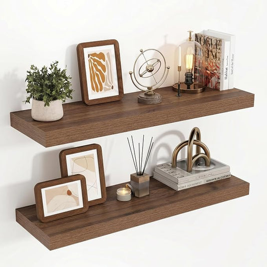 Acovy 32 Inch Floating Shelves, 3D Textured Wood Grain, Wooden Shelves by Acovy