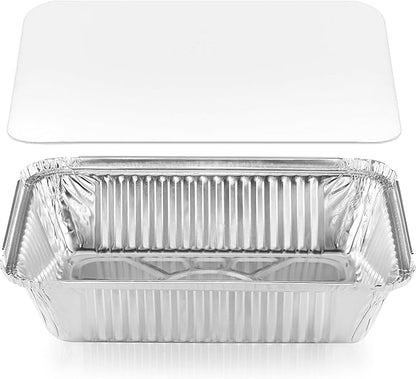 NYHI 8.4" x 5.9" Disposable Aluminum Pans with Lids Foil Containers for Cooking Baking Meal Prep Takeout Heavy Duty Food Storage Pan Trays Freezer Container with Lid