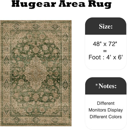 4ft Round Green Retro Floral Washable Rug - Image 2