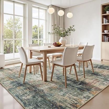 5x7 Area Rug for Living Room, Abstract Washable Non-Slip Rugs, Coffee/Green | - Image 3
