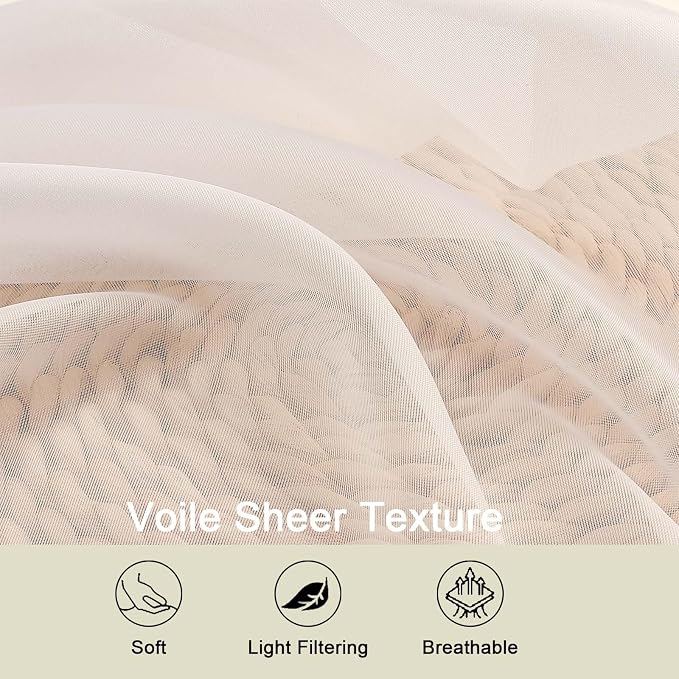 Cream Valances for Windows, Cream Sheer Curtains 14 Inch Length 2 Pack Kitchen - Image 4