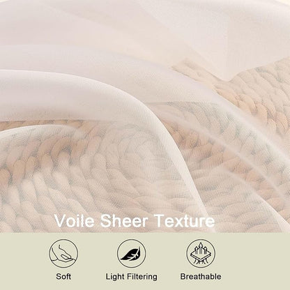 Kitchen Curtains 24 Inch Length Tier 2 Pieces, Cream Sheer Curtain Solid Soft - Image 3