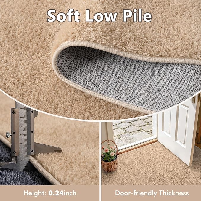 2x3 Beige Solid Area Rug Washable Non-Slip Soft - Image 5