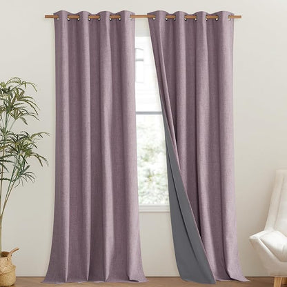 NICETOWN Chaise Mauve Vintage Linen 100% Blackout Curtains - Image 2