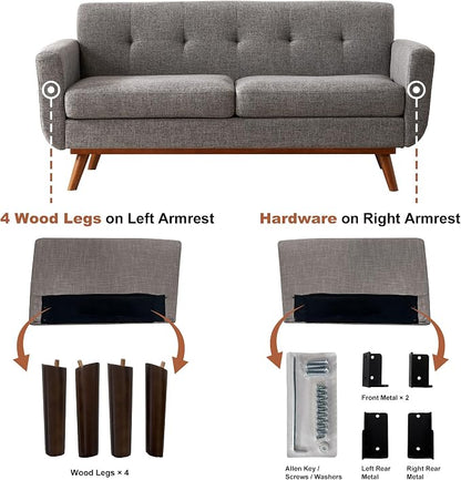 Kingfun 65.2" W Loveseat Sofa, Mid Century Modern Decor Love Seat Couches - Image 6