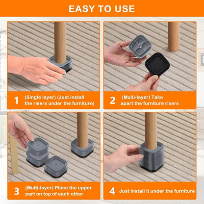 shouwuhho 4 Pack Furniture Risers Adjustable Bed Risers Heavy Duty Lifts Height - Image 7