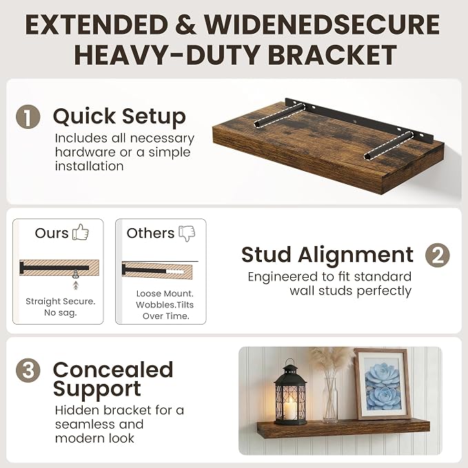 Dreamland Floating Shelves for Wall, 2 Pack Rustic Wooden Wall Shelves - Image 4