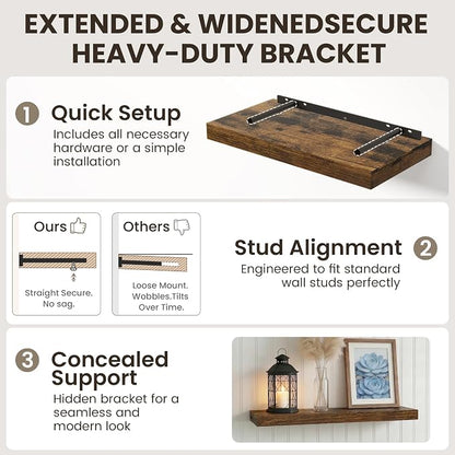 Dreamland 36 inch Floating Shelves, Rustic Wood Floating Wall Shelf - Image 4