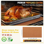 2 Pack Oven Liners for Bottom of Oven, 17"x25" Heavy Duty Non-Stick Oven Liner Mat, Reusable Heat Resistant Grill & Baking Mat, BPA/PFOA Free Roaster Liners, Fits Electric, Gas, Toaster Ovens (Black)