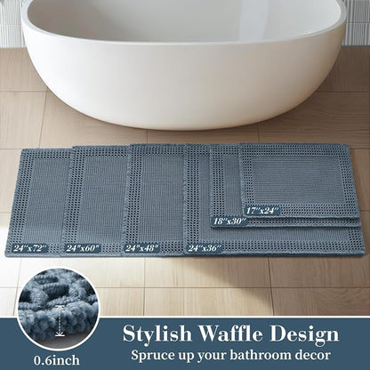 RESARE Waffle Bath Mat for Bathroom, Non Slip Bathroom Rugs 17"x24" Blue | - Image 5