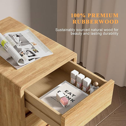 Nightstand with 3 Drawers Narrow Night Stand Solid Wood Bedside Table Mid - Image 4