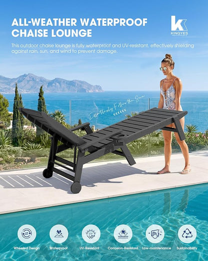 KINGYES HDPE Lounge Chair Outdoor Set of 4, Patio Chaise Lounge Recliner - Image 7