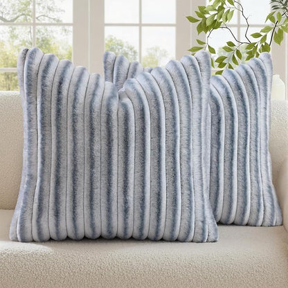 decorUhome Fall Faux Fur Throw Pillow Covers 24x24 Set of 2 Grey White | by decorUhome