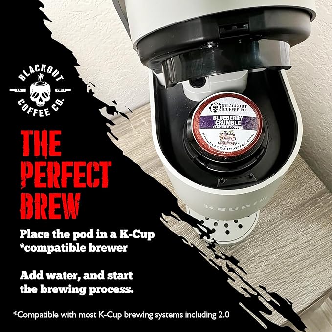 Blackout Coffee Blueberry Crumble Flavored Pods, Freshly Roasted in the USA - K-Cup Compatible Single-Serve Coffee Pods (18 Count)