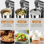 Stand Mixer with 3QT+3.5QT Dual Bowls, 10-Speed Electric 300W Food Mixer - Includes Egg Whisk, Dough Hook & Flat Beater for Home Baking & Daily Cooking (GraySilver)