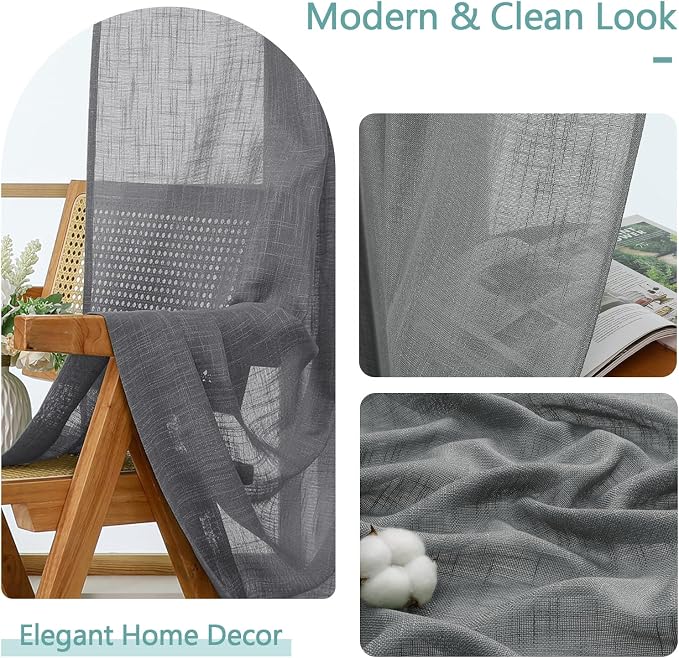 Chyhomenyc Extra Long Charcoal Grey Semi Sheer Curtains 120 Inches Long 2 Panels - Image 8
