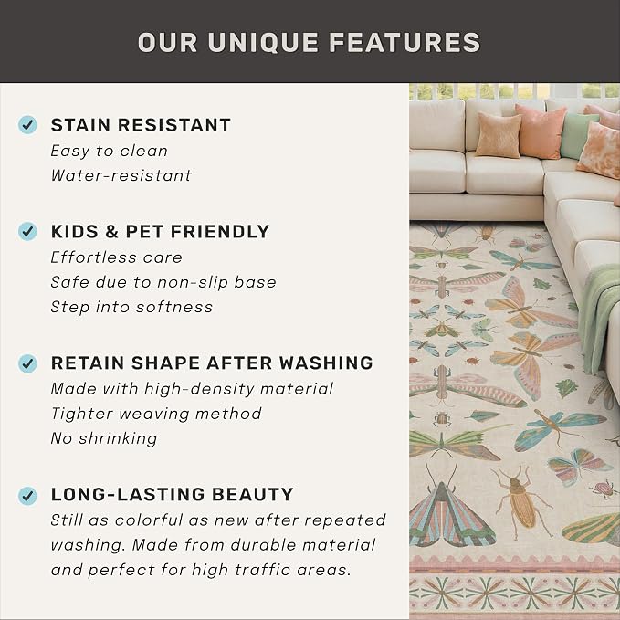 Washable 5x8 Light Pink Rug for Bedroom - Image 8