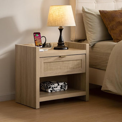 SICOTAS Rattan Nightstands Set of 2 Bedside Table - Image 2