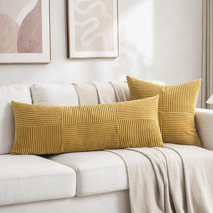 Fancy Homi 2 Packs Mustard Yellow Decorative Throw Pillow Covers 18x18 Inch - Image 6